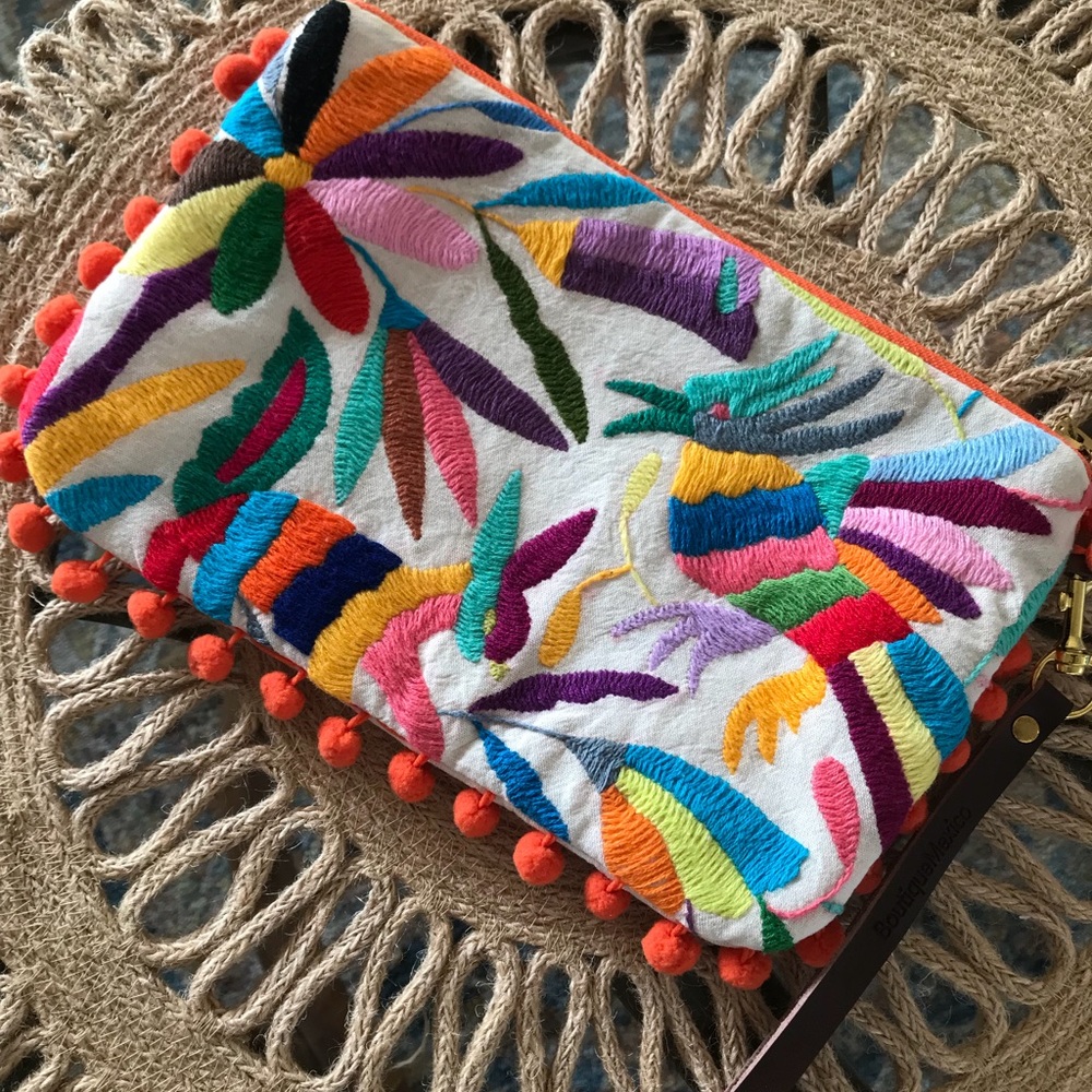 Mexican embroidered clutch wristlet